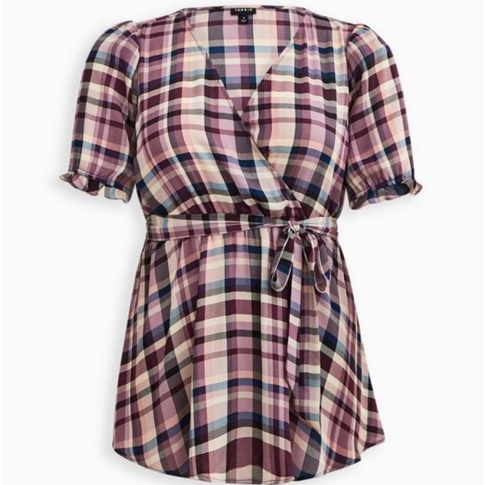 NWT Torrid Georgette purple plaid blouse size 3 (22/24)